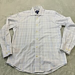 Egara L 100% Cotton Light Blue Plaid Button-Down Shirt Slim Fit